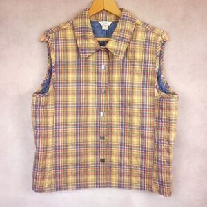 Christopher & Banks Yellow Blue Red Plaid Quilted Vest Size XL